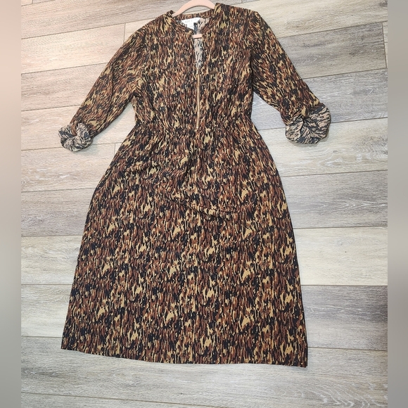 Apricot Texture Print Zip Midi Dress Size 10 - Picture 3 of 9